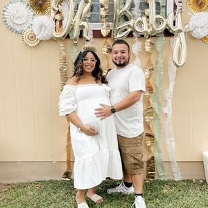 White Peasant style maternity dress